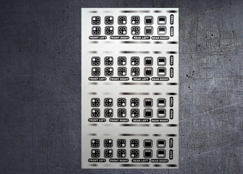 (image for) Universal 4 ring hob indicators in black with white markings, whole sheet. - Click Image to Close