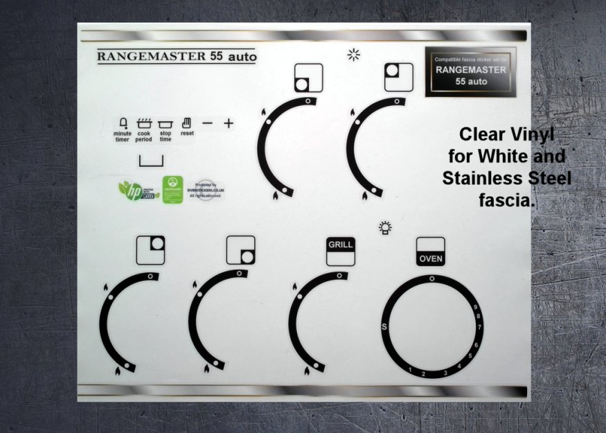 (image for) Rangemaster 55 auto gas compatible fascia sticker set. - Click Image to Close