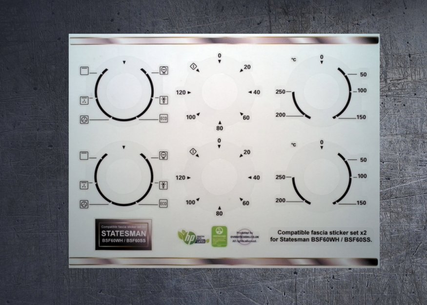 (image for) Statesman BSF60SS, BFS60WH and Cookology COF600WH Compatible fascia sticker set x2. - Click Image to Close