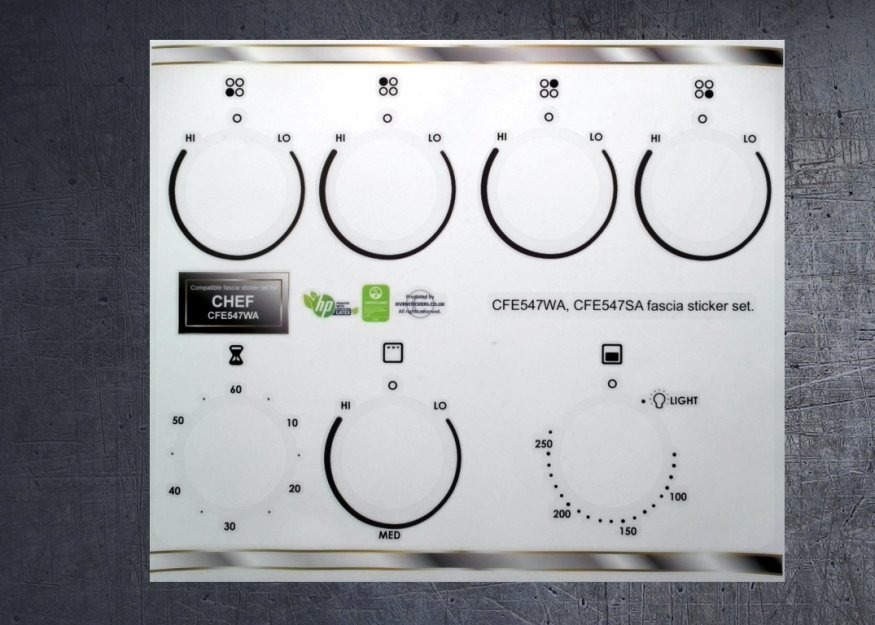 (image for) CHEF CFE547WA, CFE547SA compatible cooker fascia sticker set. - Click Image to Close