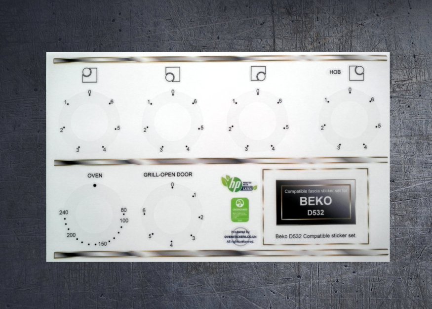 (image for) Beko D532 50cm compatible electric cooker fascia stickers, may suit many others, see image. - Click Image to Close