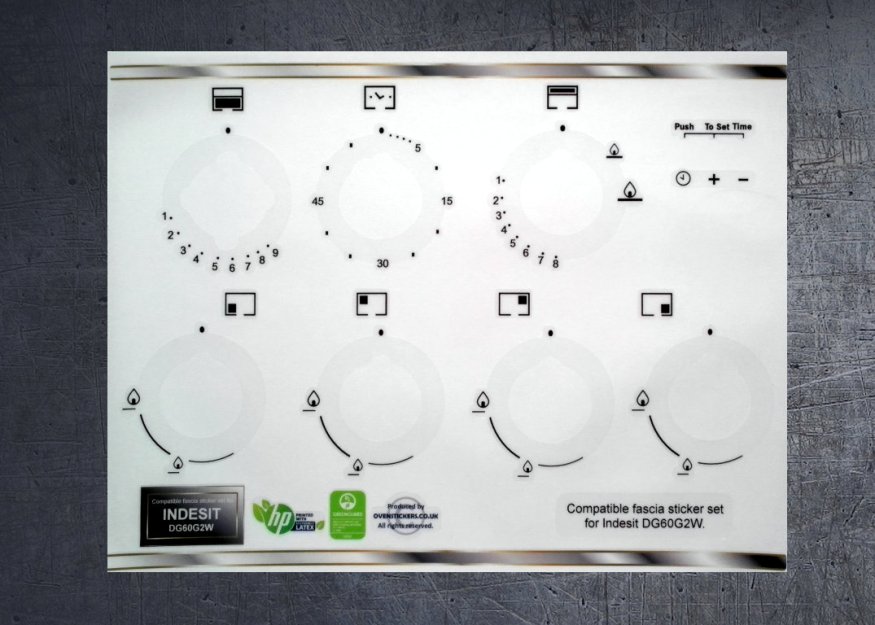 (image for) INDESIT DG60G2W, compatible fascia panel fascia stickers. - Click Image to Close