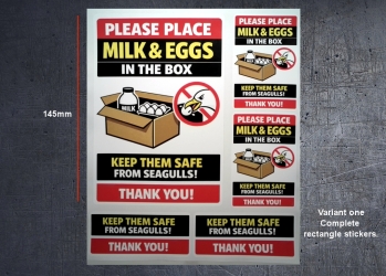 Place milk in box, selection of stickers of various sizes. (image for) Place milk in box, selection of stickers of various sizes.