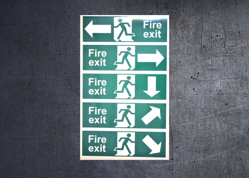 (image for) Set of 5 Fire Exit running man stickers. - Click Image to Close