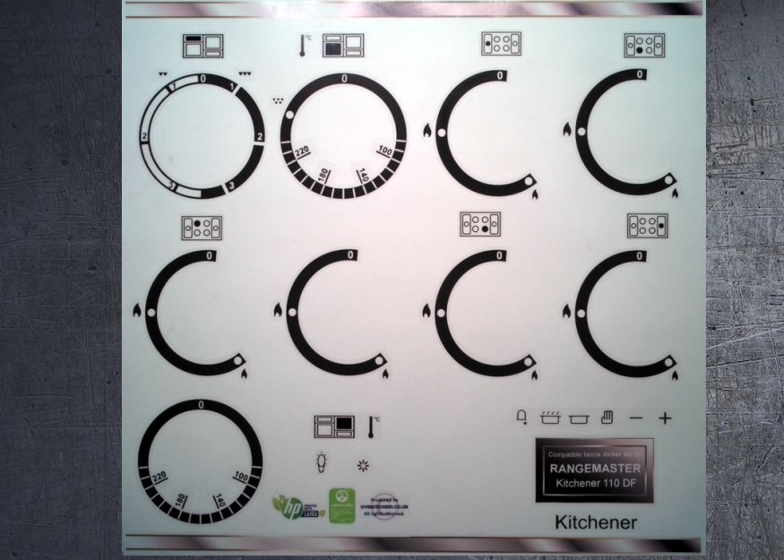 (image for) Rangemaster Kitchener 110 dual fuel compatible fascia stickers. - Click Image to Close