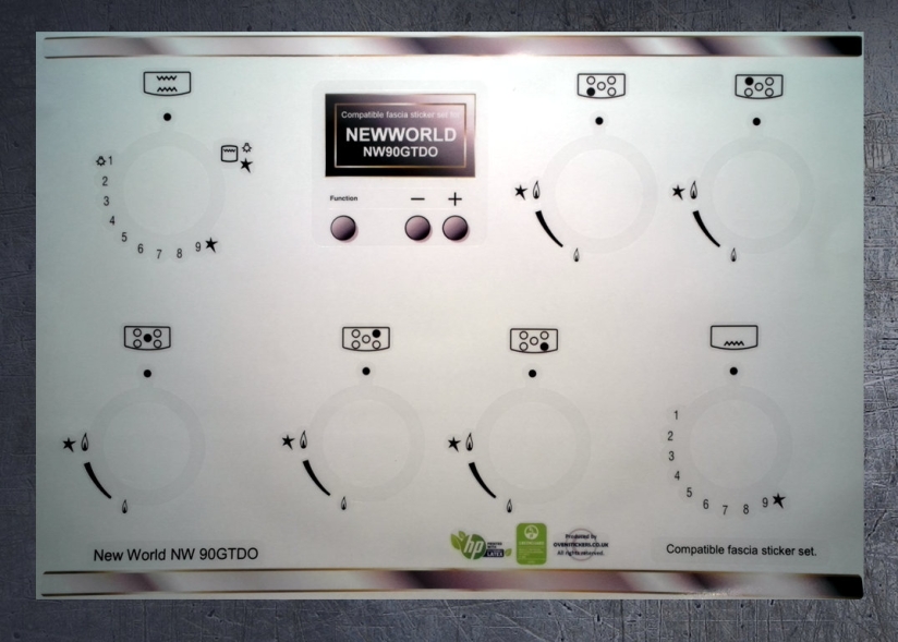 (image for) Newworld NW90GTDO compatible fascia sticker set. - Click Image to Close
