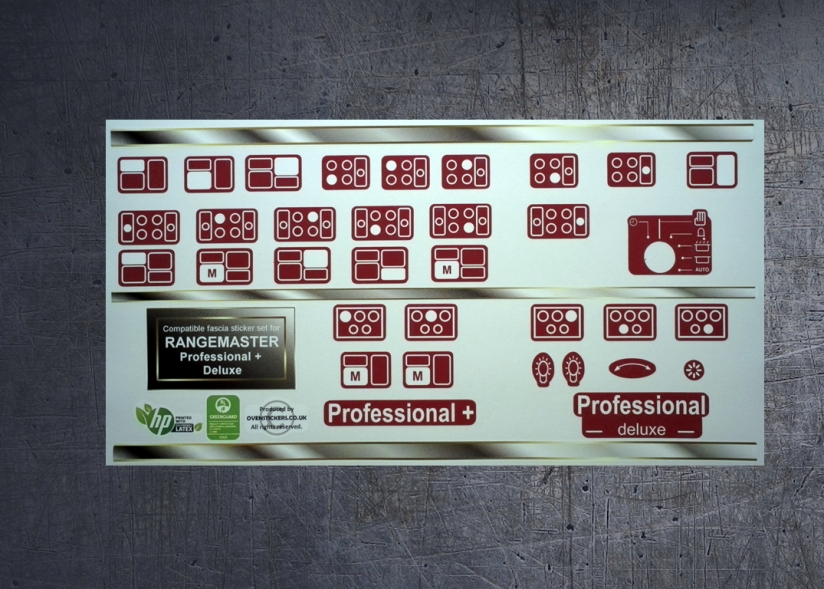 (image for) Rangemaster Professional + & deluxe compatible panel fascia sticker set. - Click Image to Close