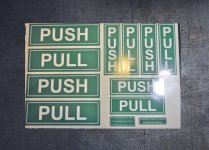 (image for) PUSH PULL green vinyl stickers, whole sheet.