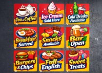 (image for) T2 catering stickers, various types.