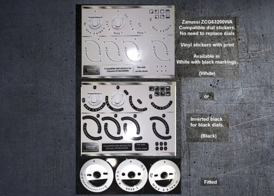 (image for) Zanussi ZCG632200WA compatible dial and fascia sticker set. - Click Image to Close